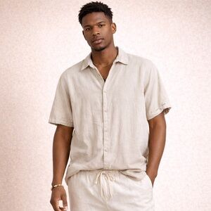 Common People Linen Blend Textured Polka Dot Button Up Shirt Size L Resort Wear